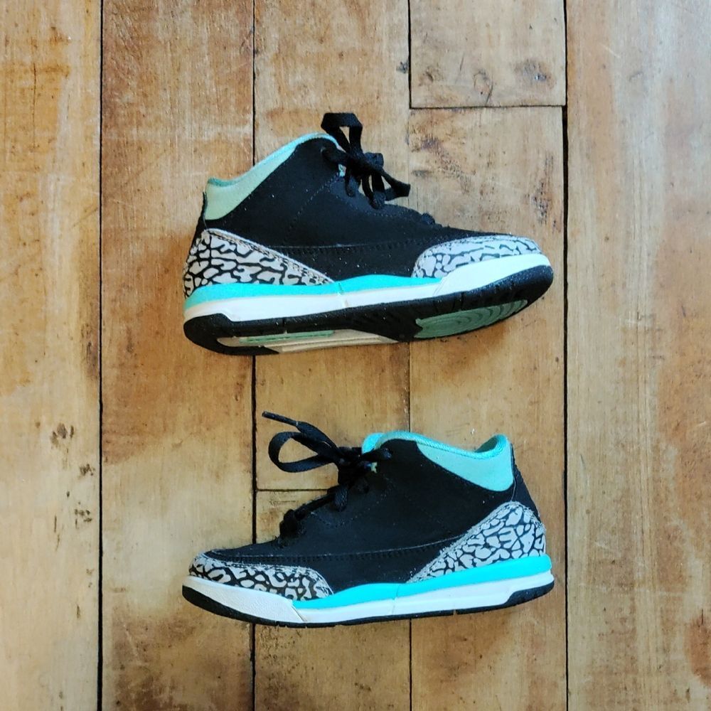 Nike Air Jordan 3 Retro GG size 10 C Bleached Turquoise Mint Black Sneakers